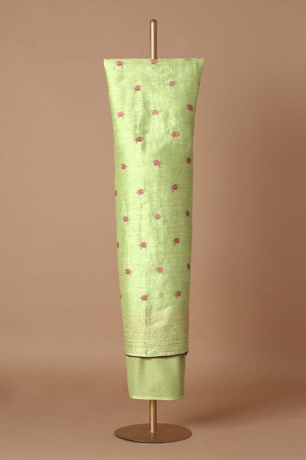Light Green Silk Linen Embroidered Unstitched Suit Set image number null