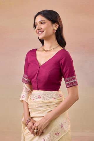 Dark Pink Pure Viscose Embroidered Blouse thumbnail image number null