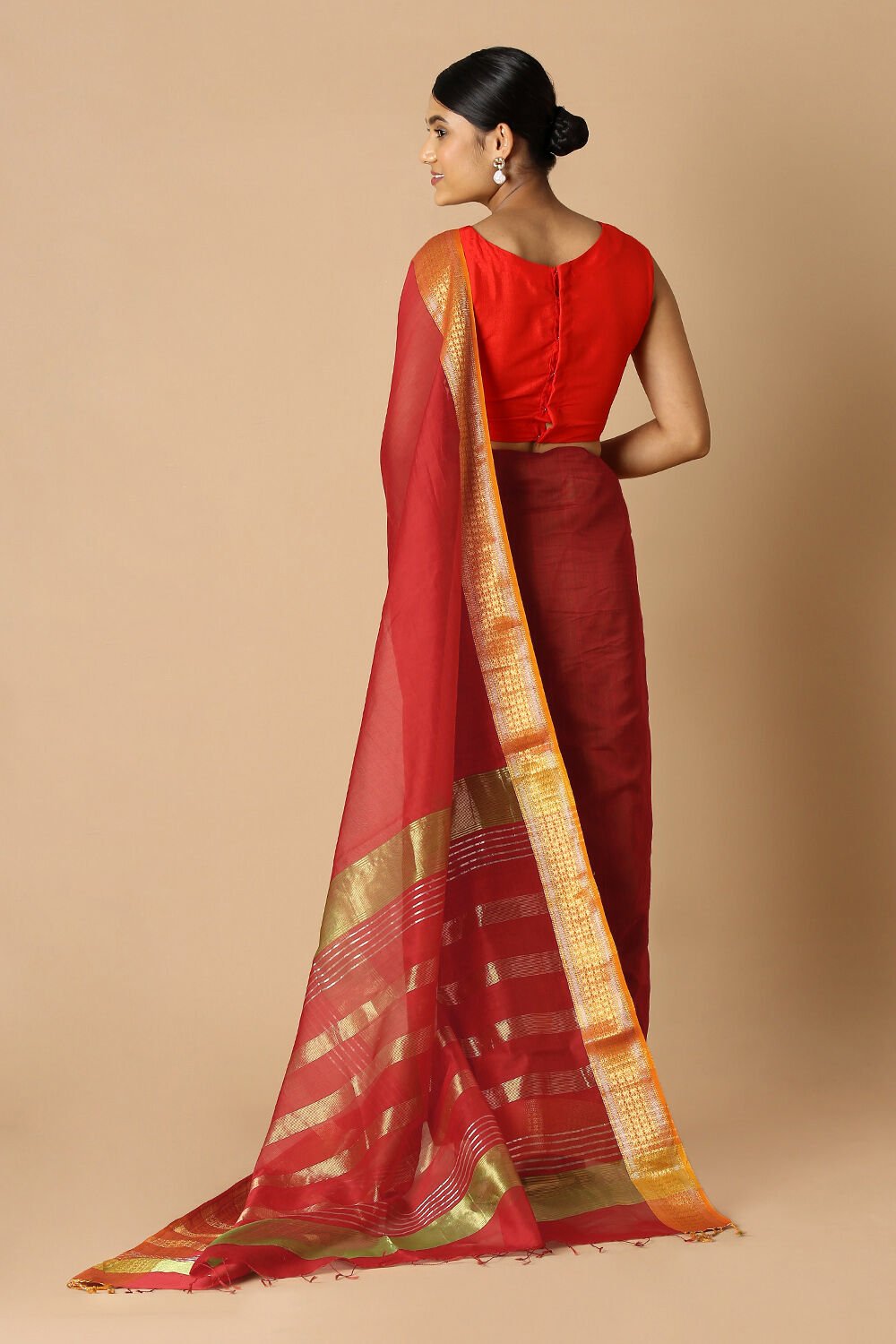 Red Pure Silk Cotton Maheswari Saree image number null