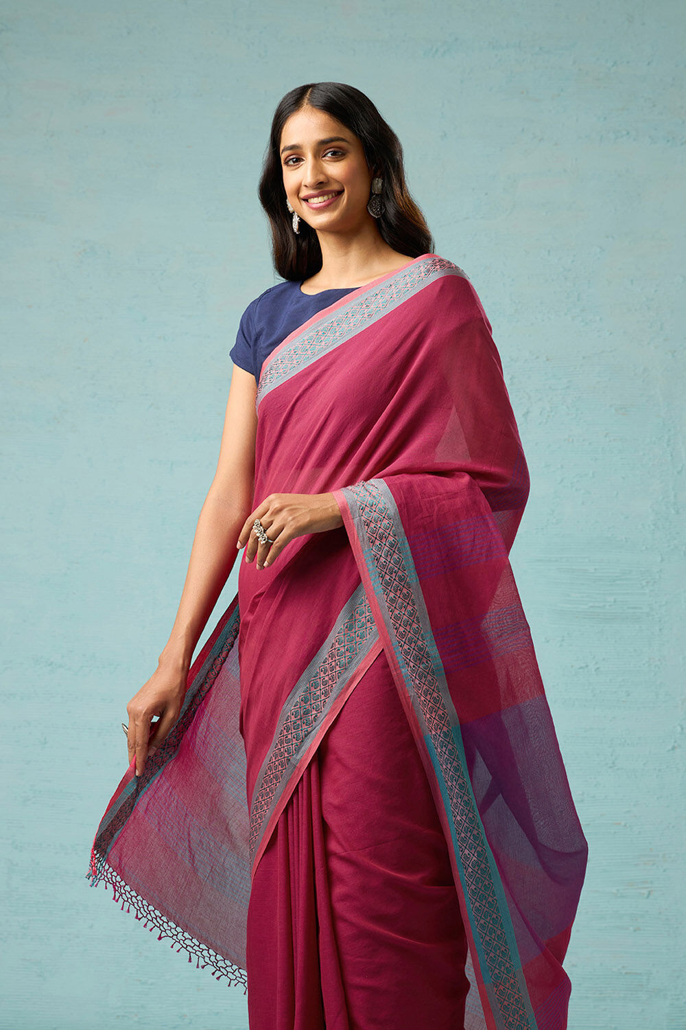 Pink Woven Pure Cotton Bengal Saree image number null