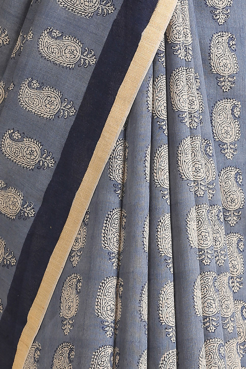 Light Blue Hand Blockprinted Pure Tussar Vanya Saree image number null
