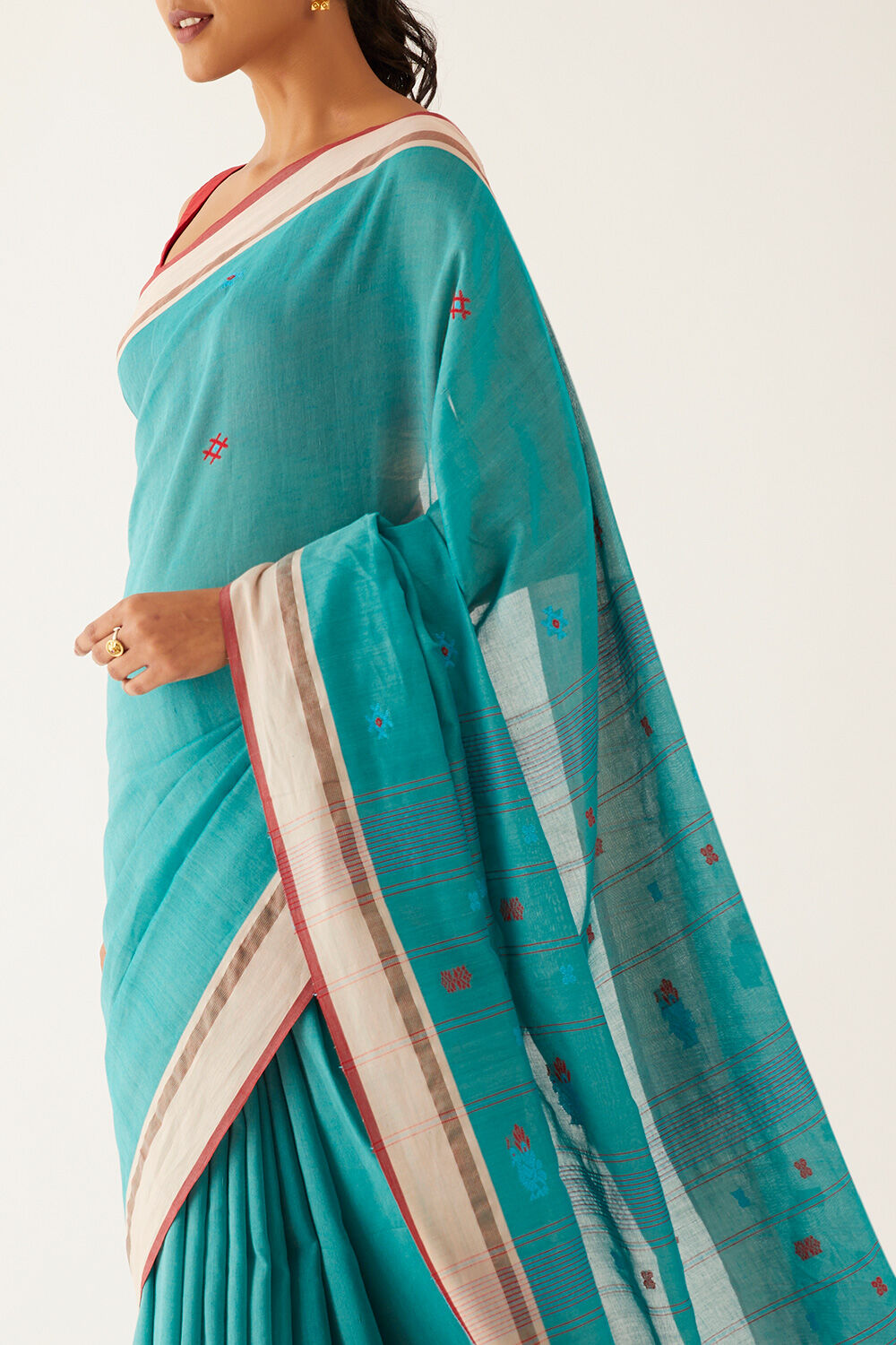 Green Pure Cotton Woven Bengali Saree image number null