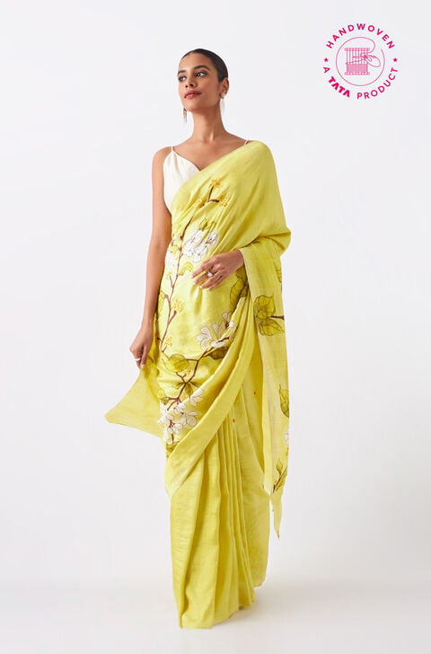 Light Green Pure Silk Hand Paint Saree