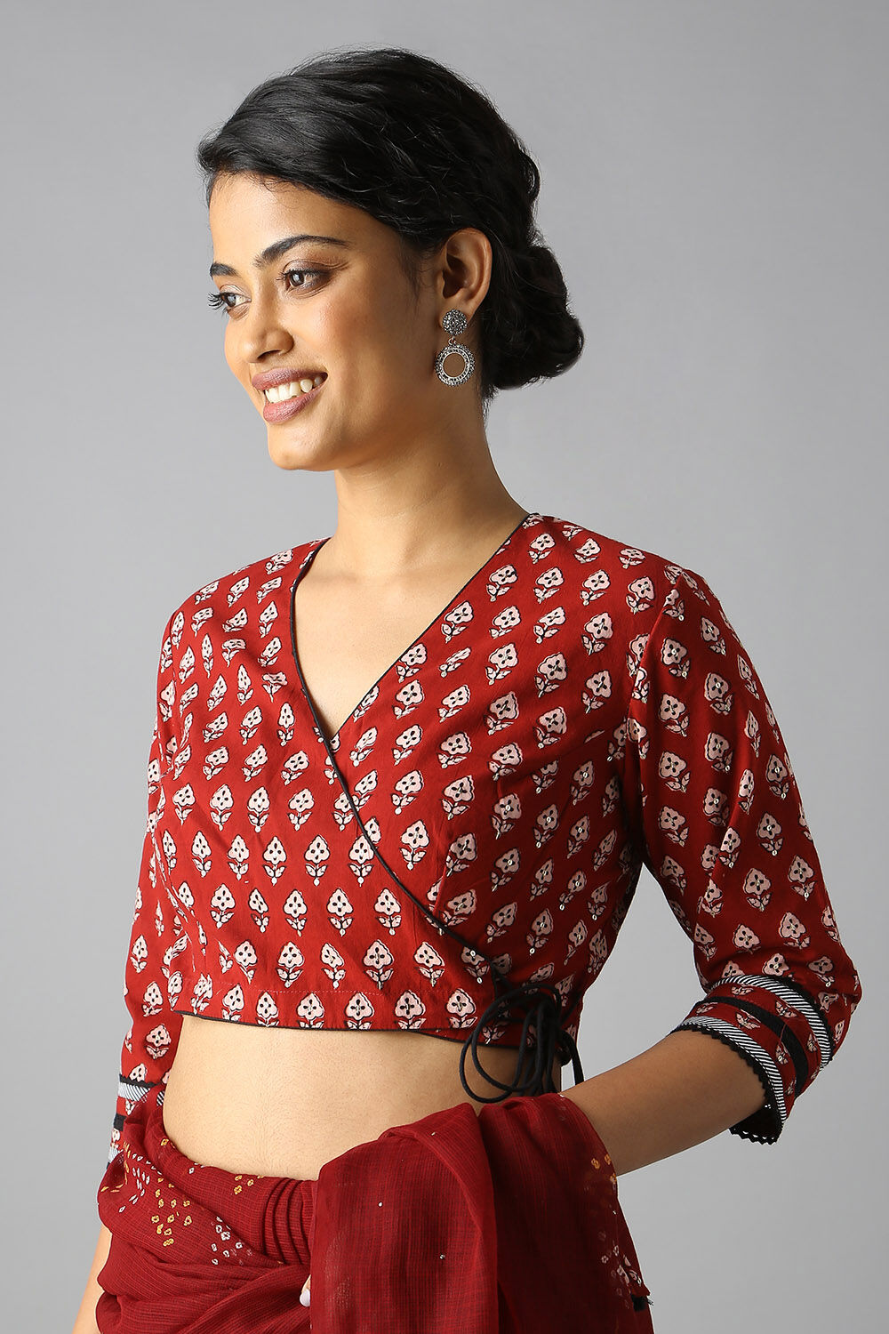 Dark Red Printed Blouse image number null