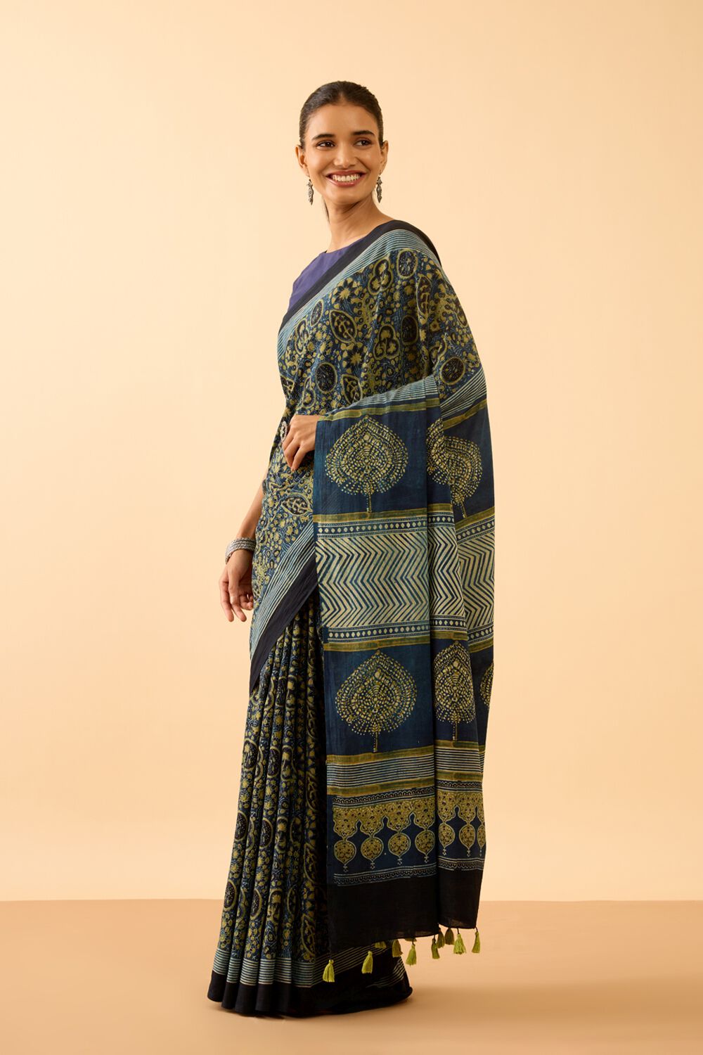 Blue Gujarat Pure Cotton Ajrakh Saree image number null