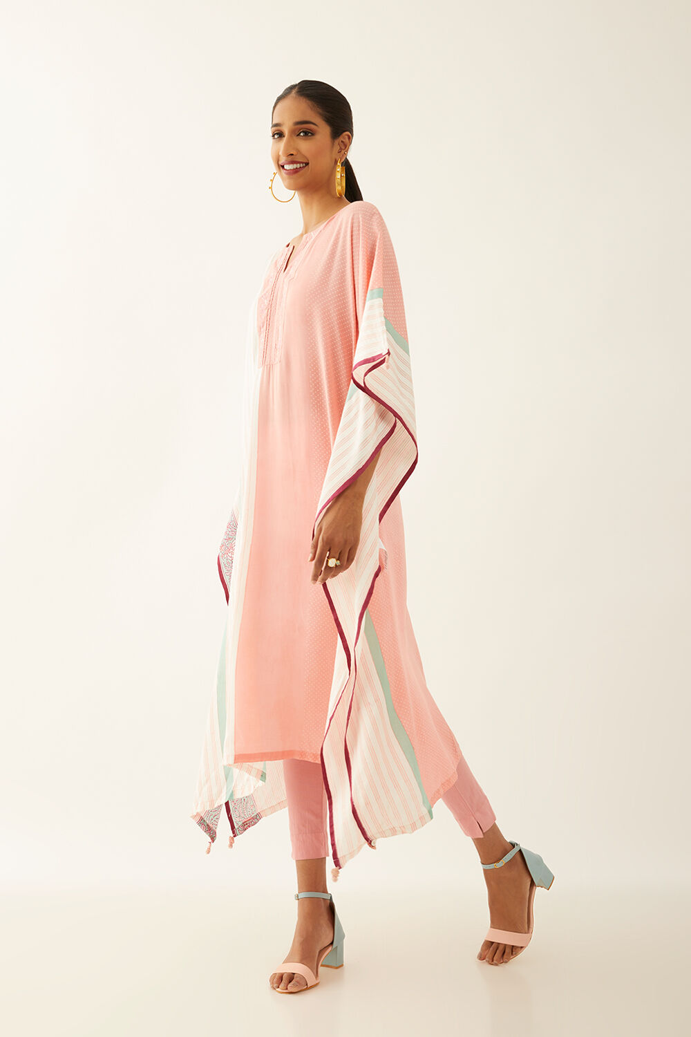 Light Pink Viscose Block Printed Sanganeri Kurta image number null