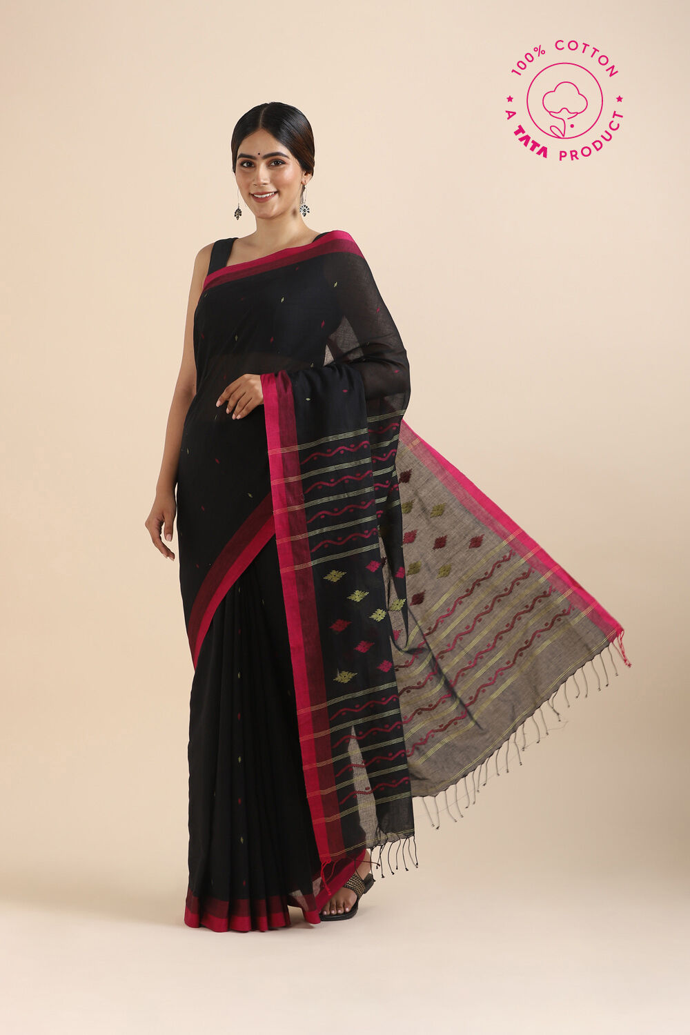 Black Pure Cotton Jamdani Saree image number null