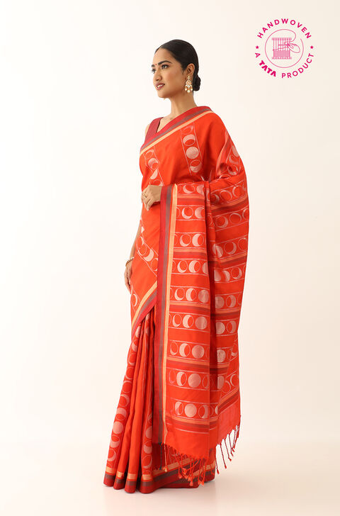 Orange Pure Silk Woven South Saree