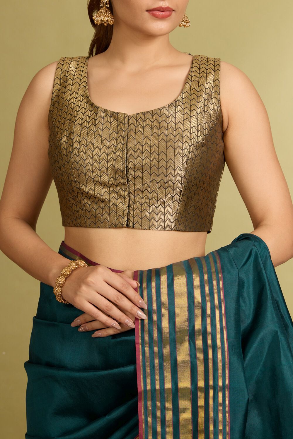 Gold Viscose Brocade Blouse image number null