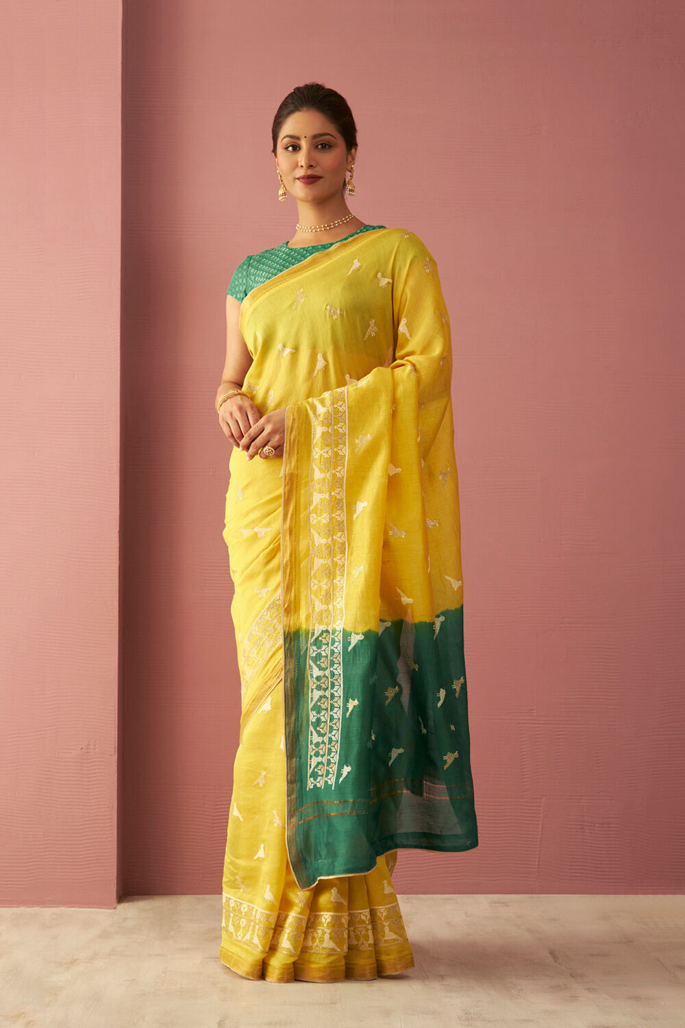 Yellow Pure Silk Cotton Embroidered Saree image number null