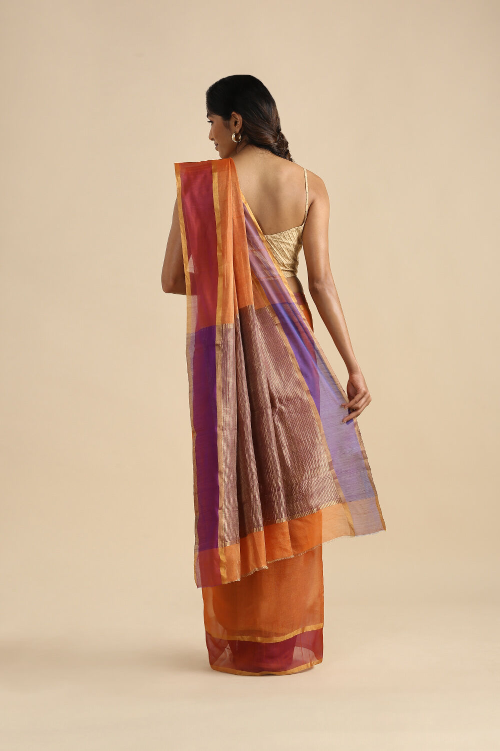 Dark Orange Pure Tissue Cotton Chanderi Saree image number null