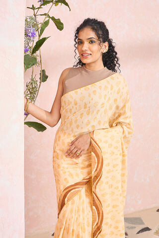 Light Yellow Bengal Screen Printed Pure Mulmul Cotton Saree thumbnail image number null