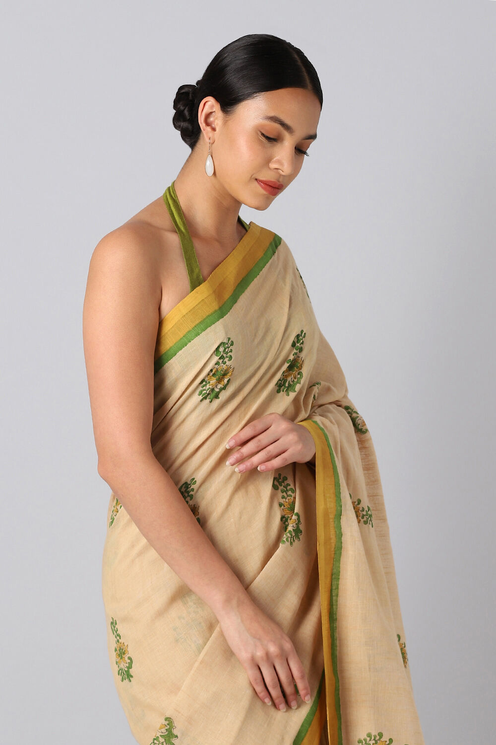 Brown Pure Cotton Printed Saree image number null