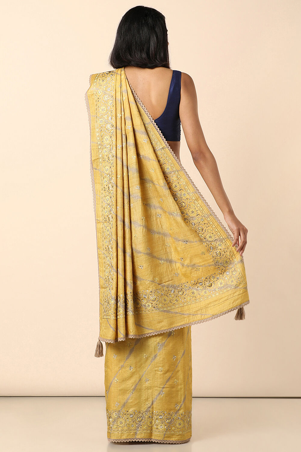 Yellow Embroidered Pure Tussar Saree image number null
