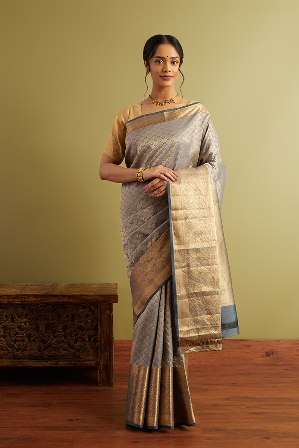 Blue Woven Silk Viscose Saree image number null
