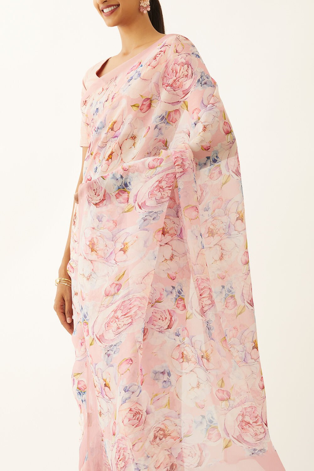 Light Pink Viscose Organza Digital Printed Saree image number null