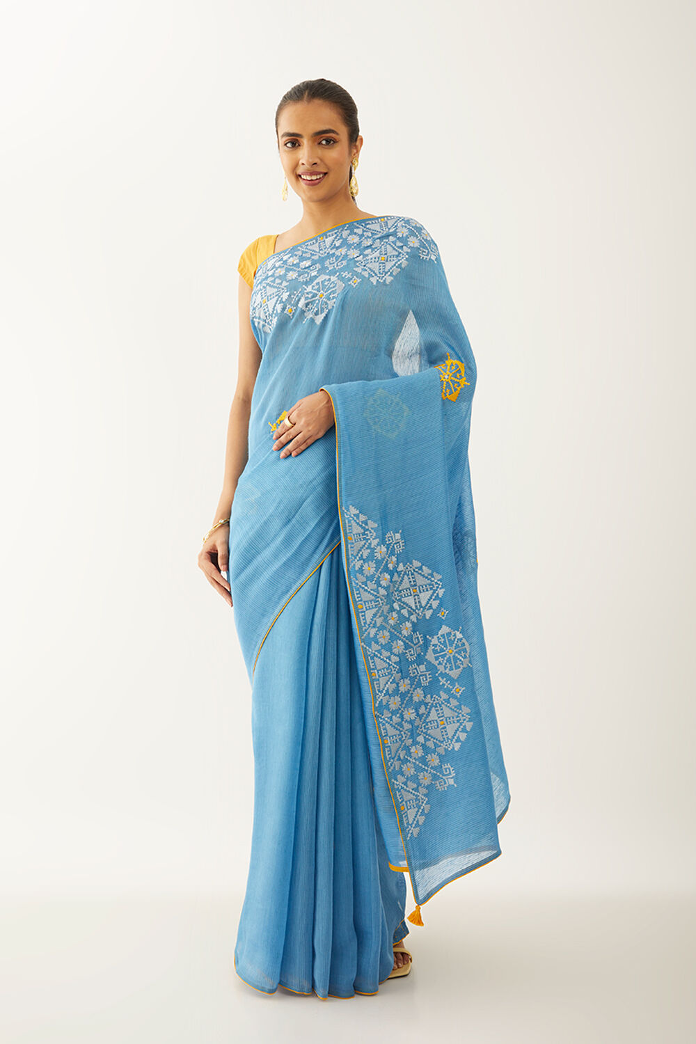 Blue Pure Silk Modal Embroidery Saree image number null