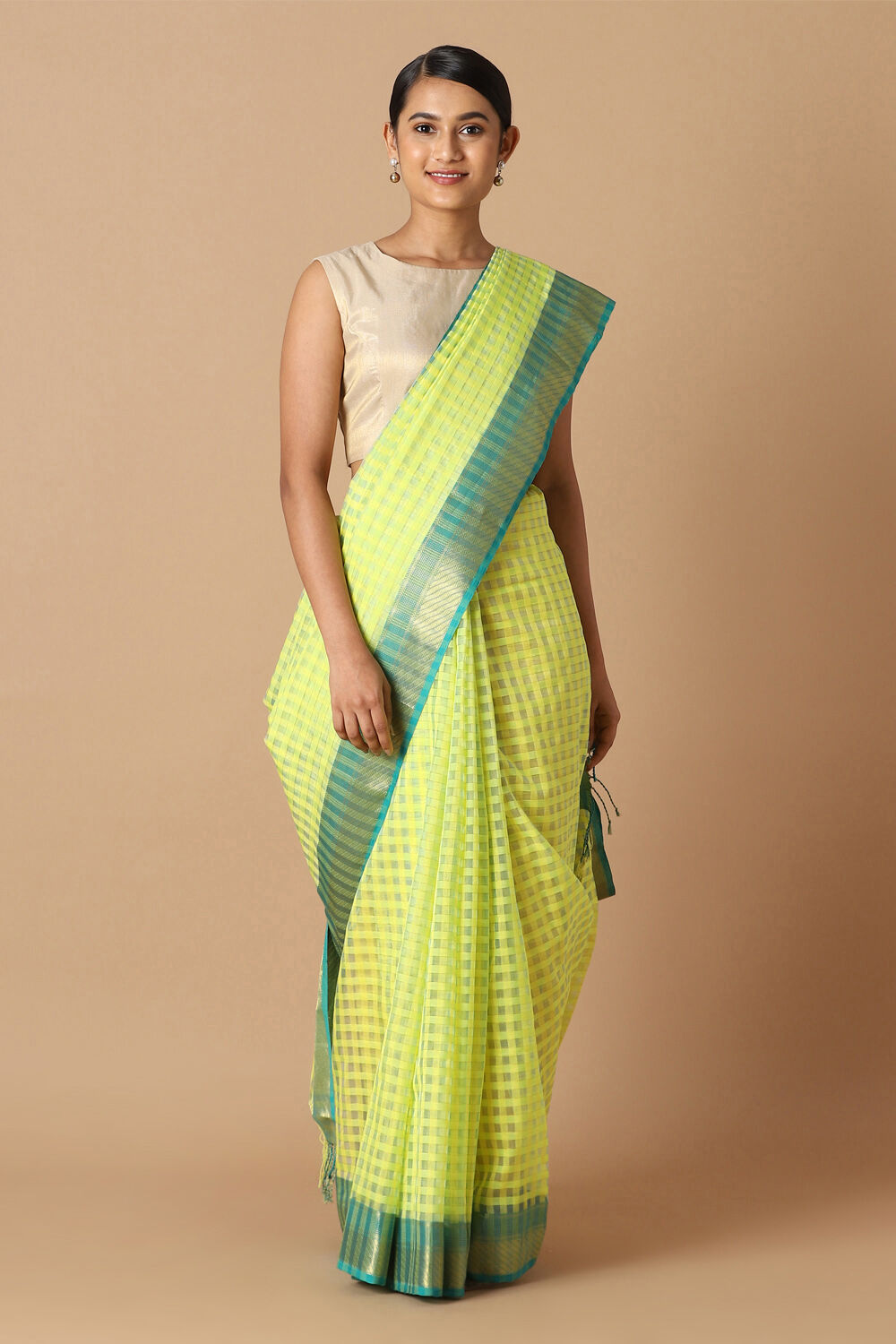 Yellow Pure Silk Cotton Maheswari Saree image number null
