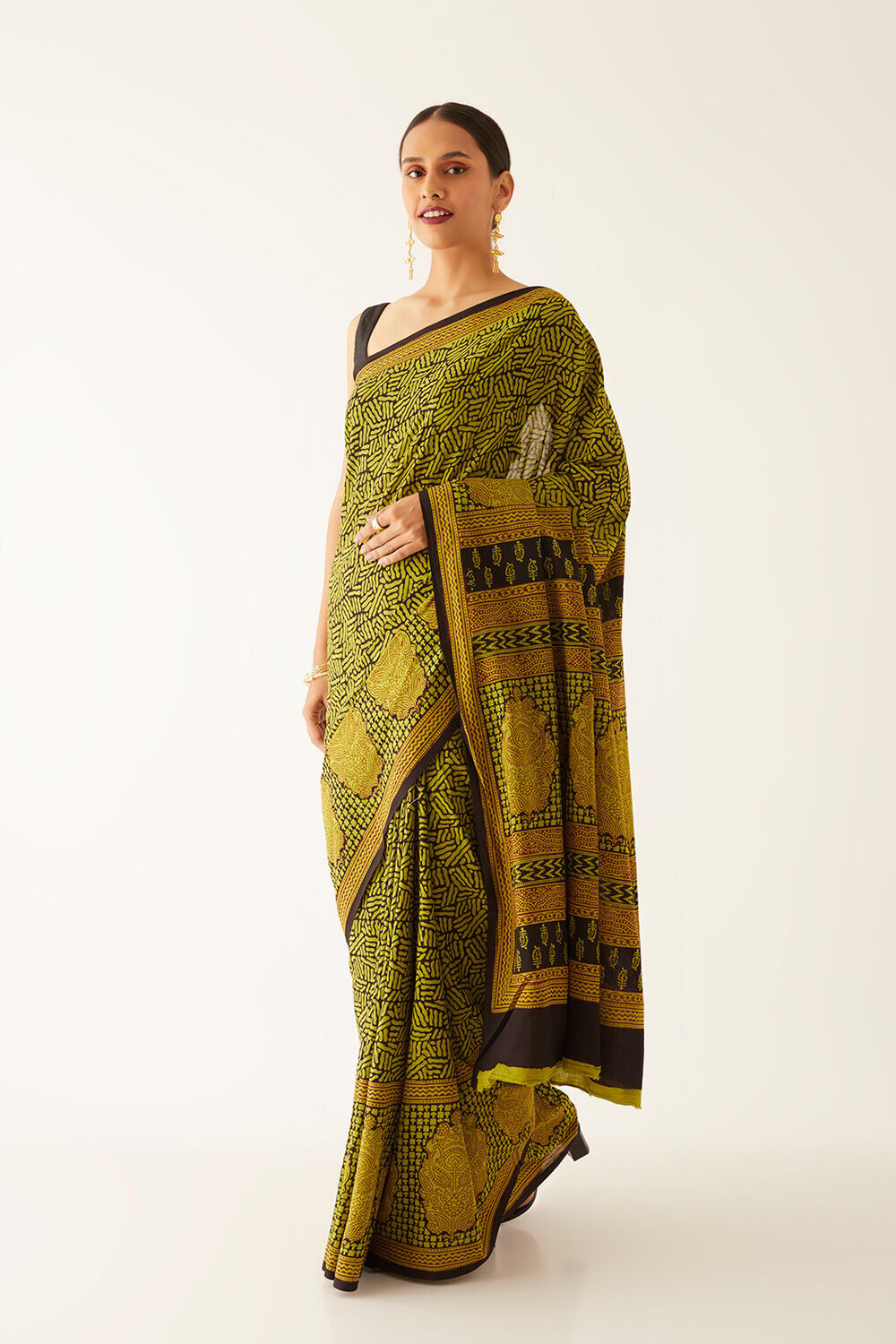 Light Green Pure Cotton Bagh Printed Saree image number null