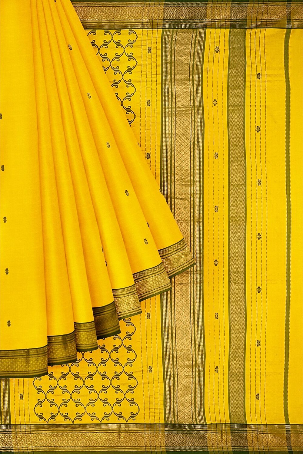 Yellow Pure Silk Maheswari Saree image number null