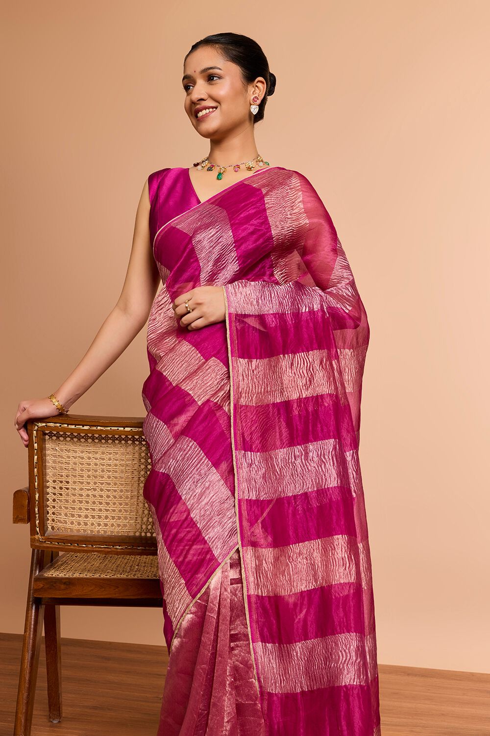 Pink Woven Pure Silk Organza Saree image number null