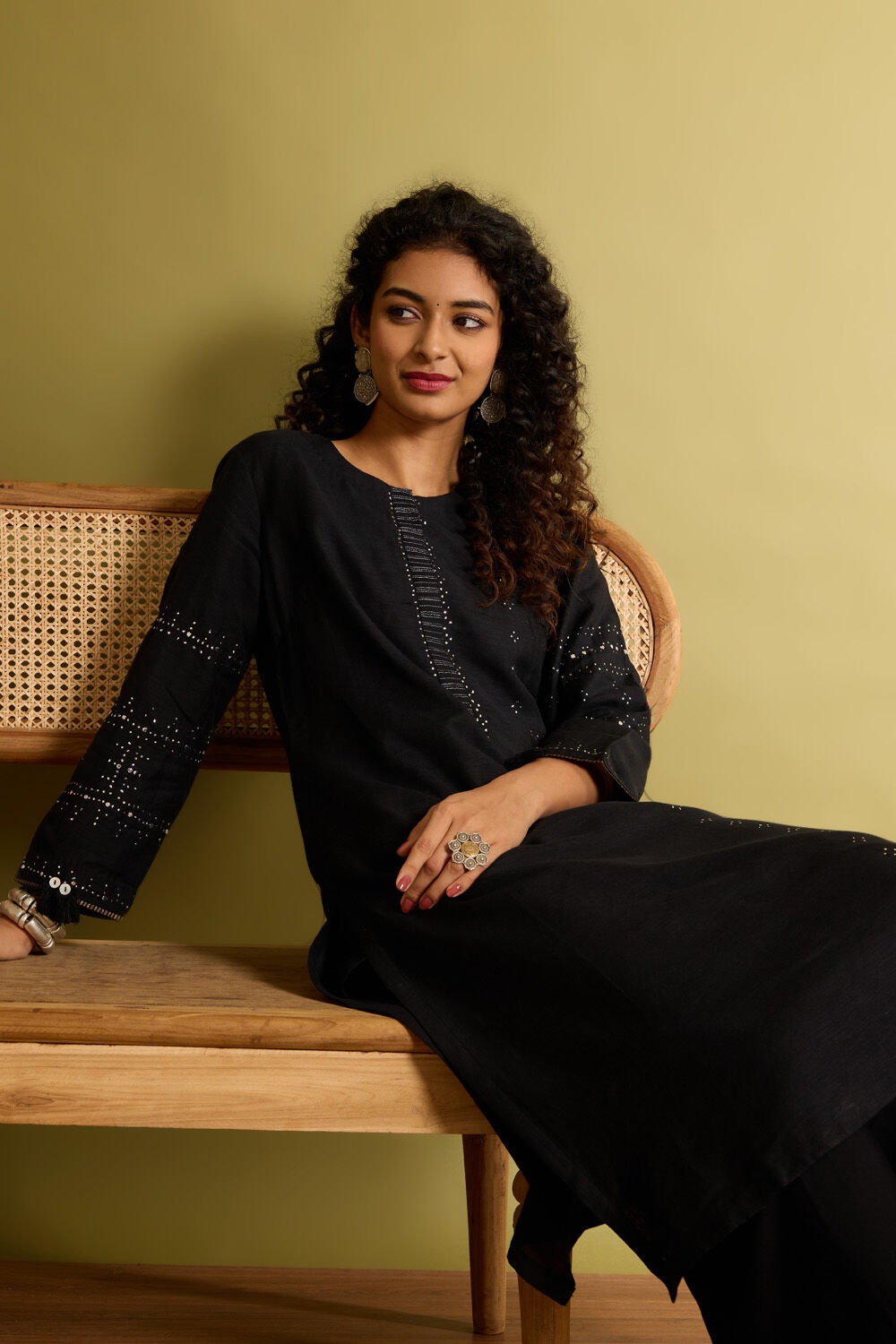Black Viscose Mukaish Embroidery Kurta image number null