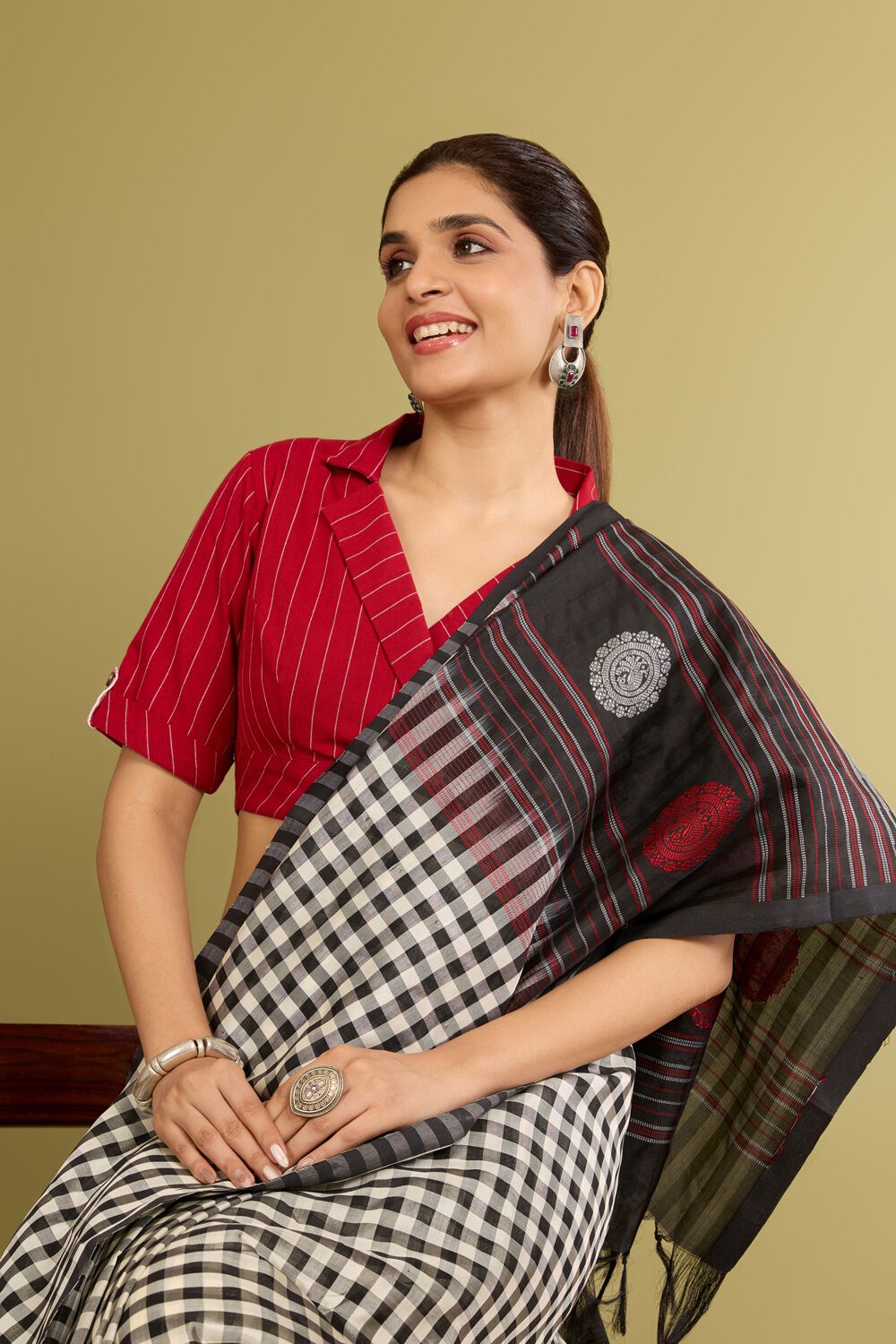 Red Pure Cotton Woven Blouse image number null