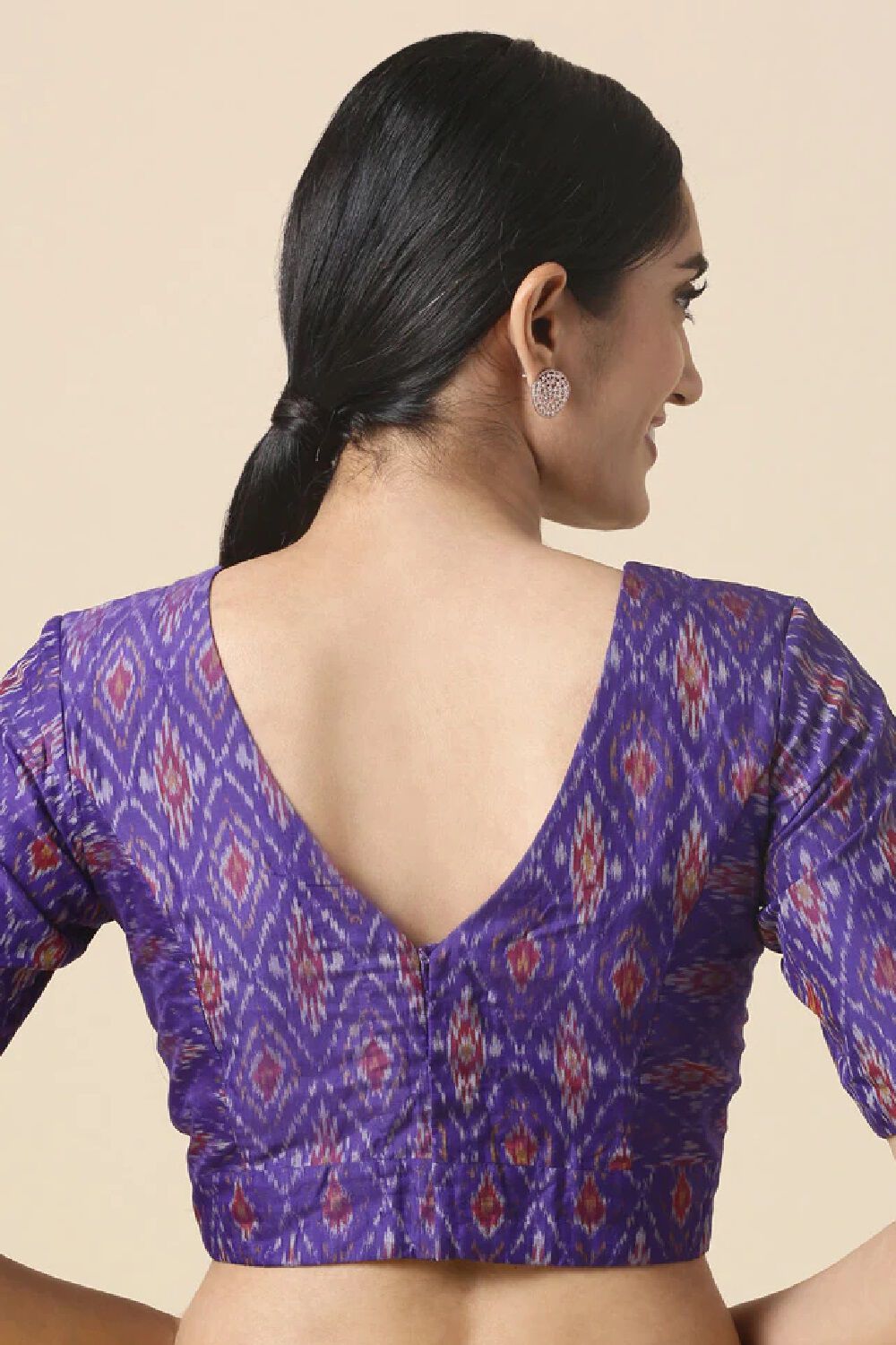 Violet Silk Cotton Ikat Blouse image number null