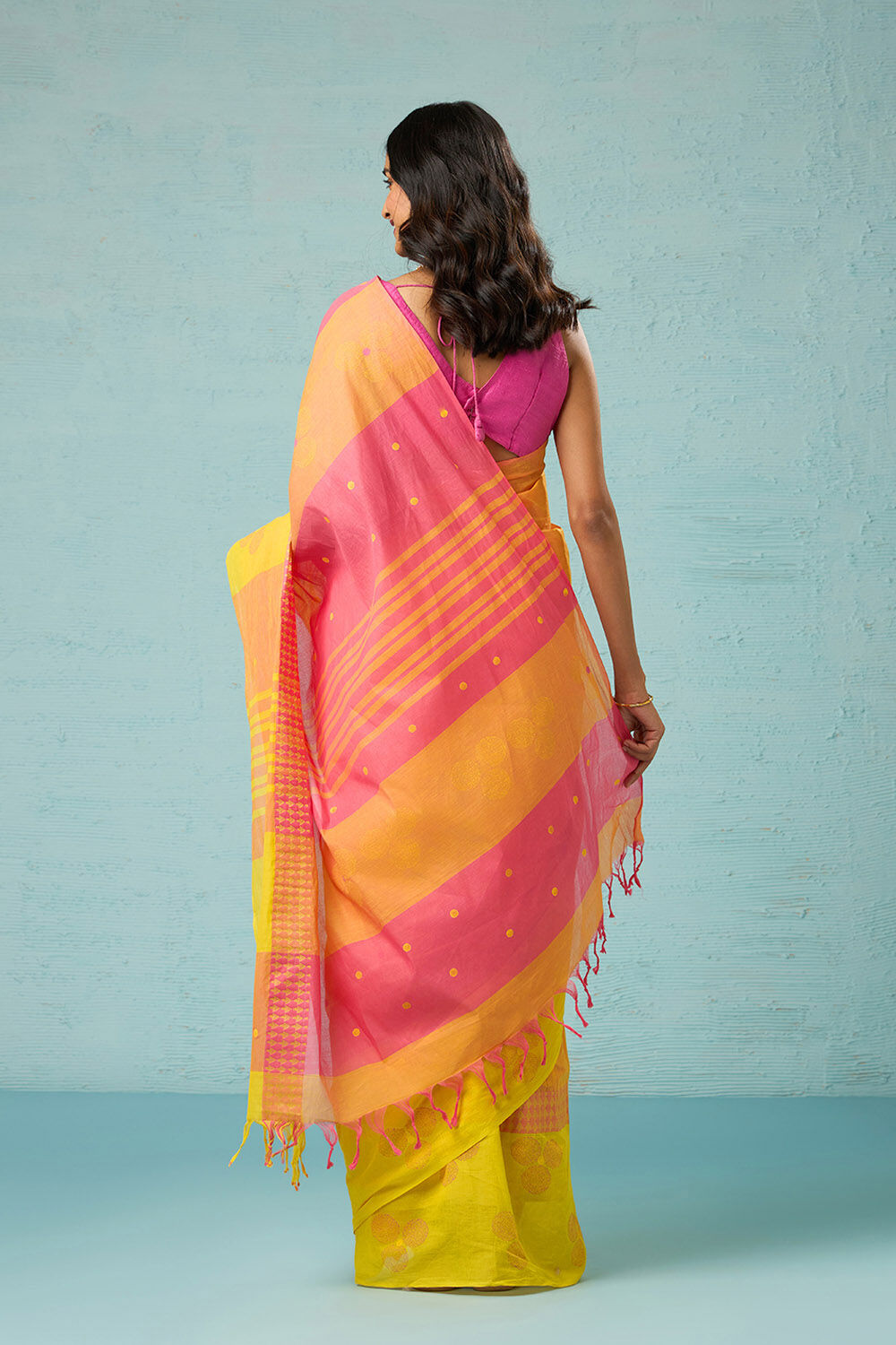 Yellow Rajasthan Block Printed Pure Cotton Saree image number null