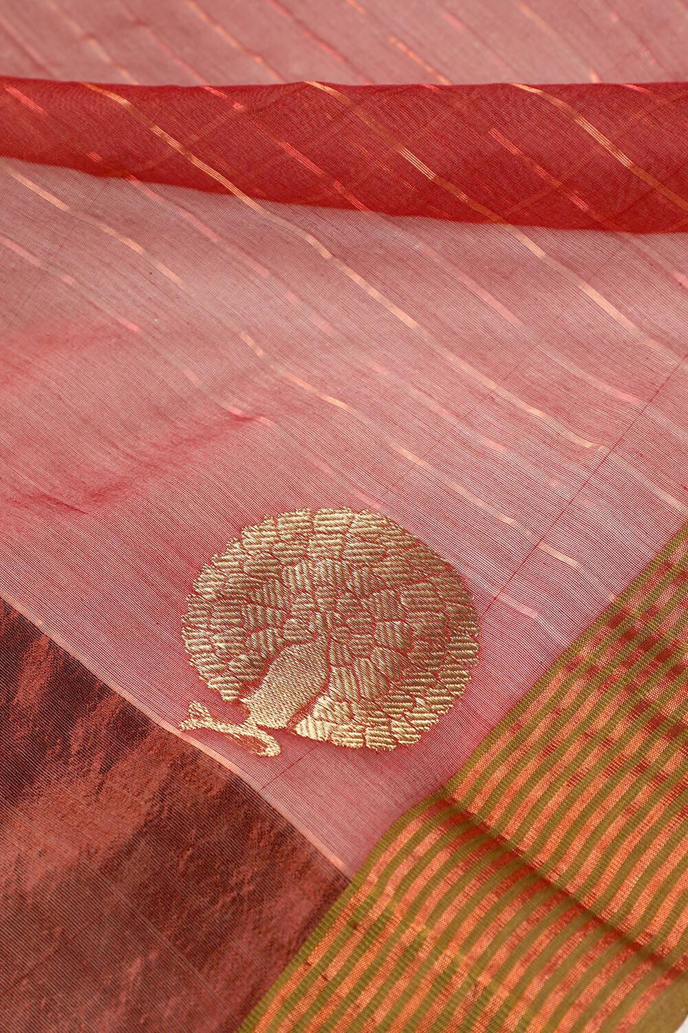 Red Chanderi Pure Silk Cotton Woven Saree image number null
