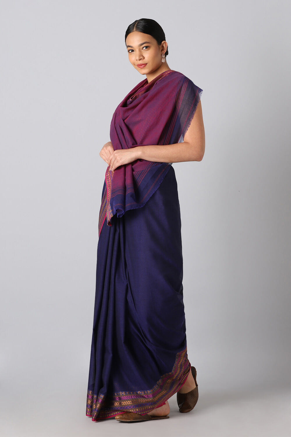 Purple Pure Cotton Bengal Saree image number null