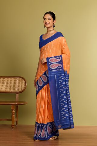 Orange Pochampalli Pure Cotton Ikat Saree thumbnail image number null