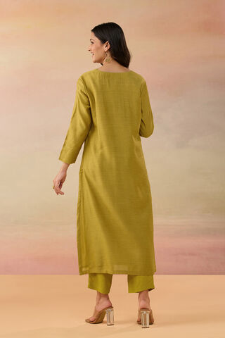Dark Yellow Pure Tussar Silk Woven Kurta Set thumbnail image number null