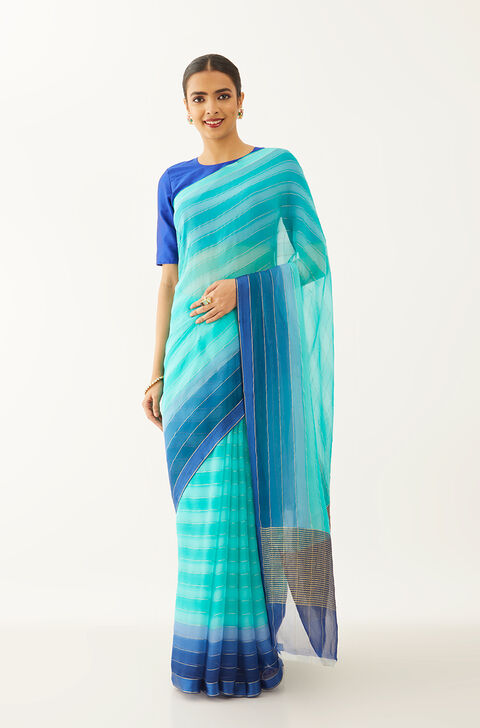 Blue Pure Silk Chiffon Woven Saree
