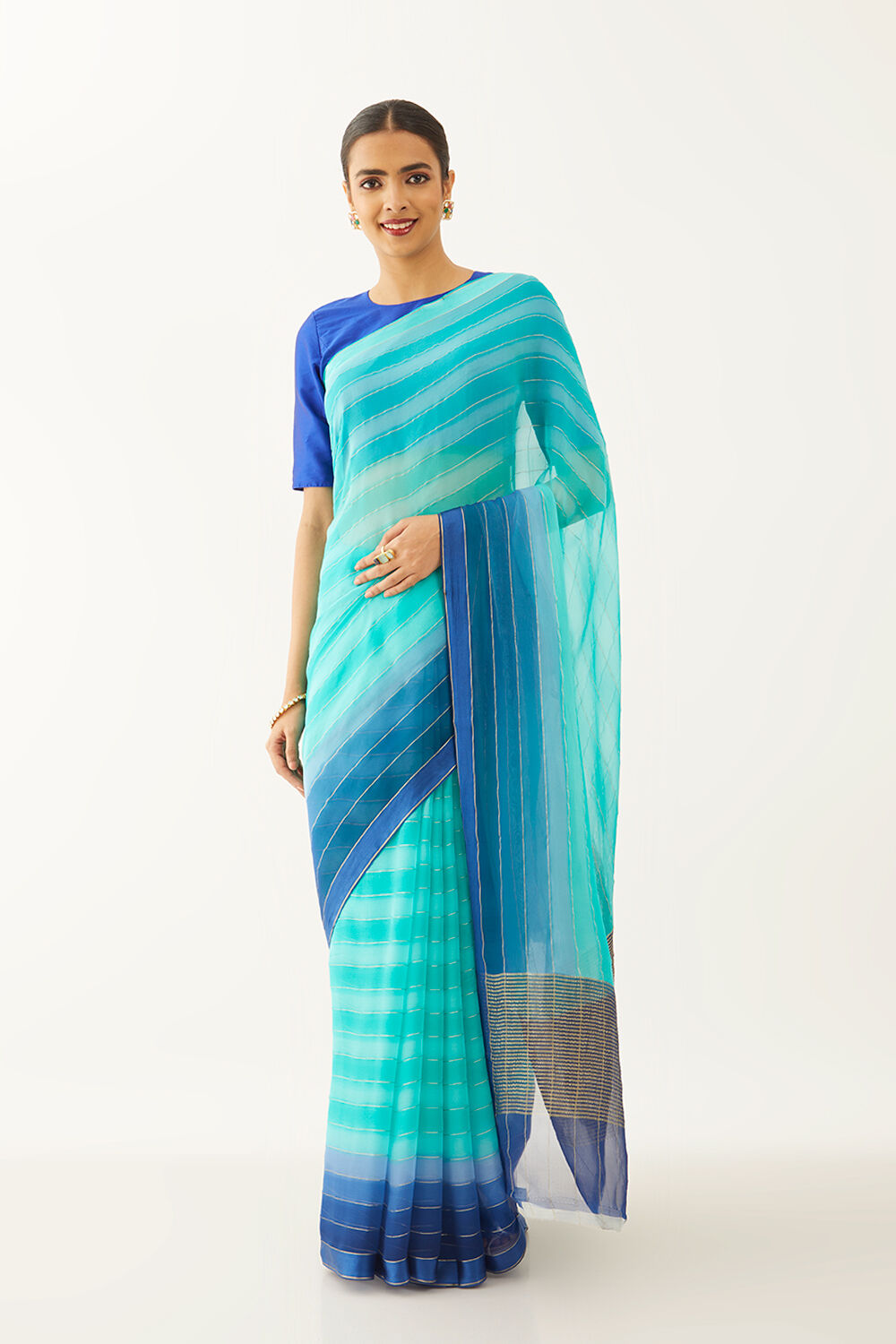 Blue Pure Silk Chiffon Woven Saree image number null