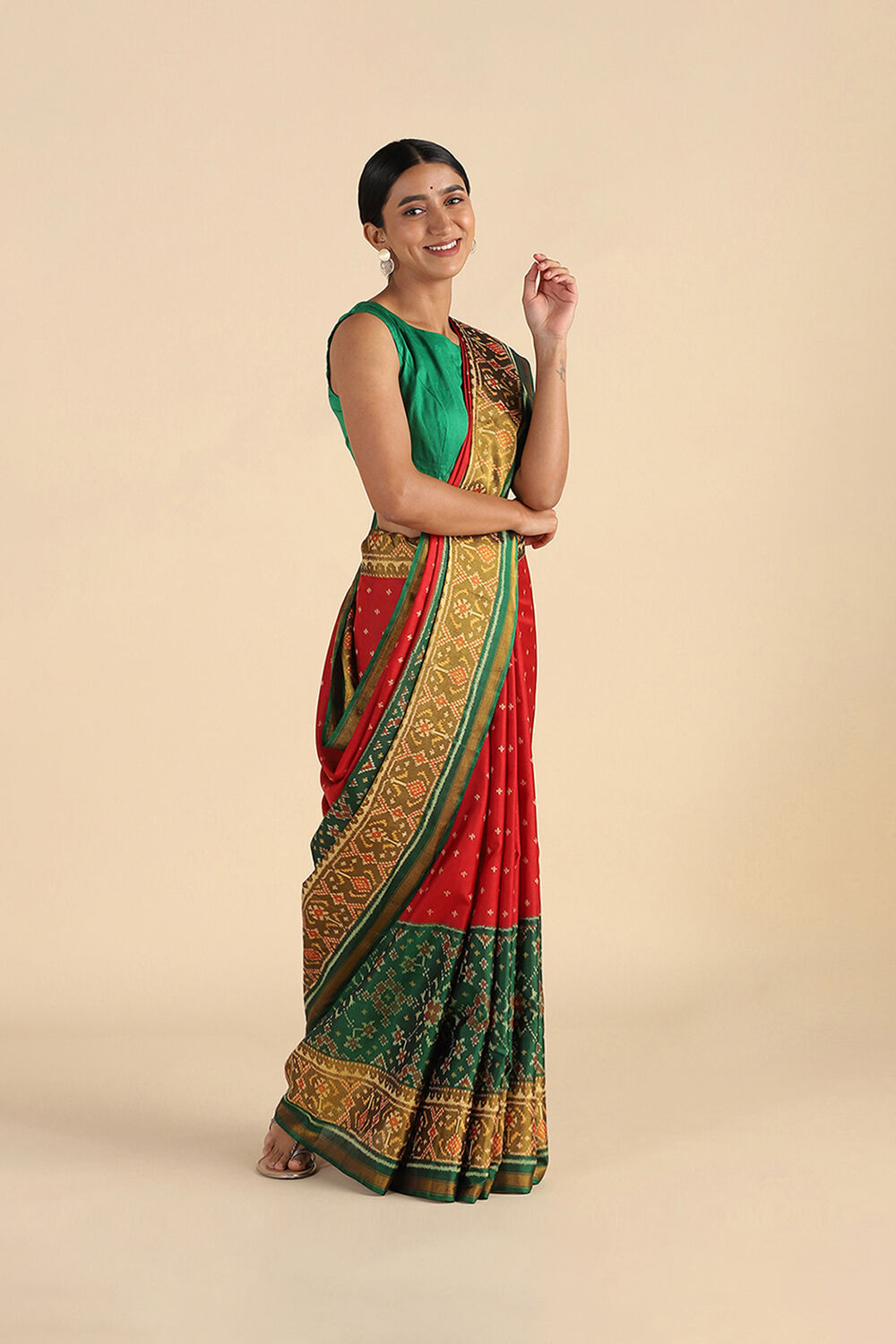 Red Handwoven Rajkot Patola Ikat Pure Silk Saree image number null