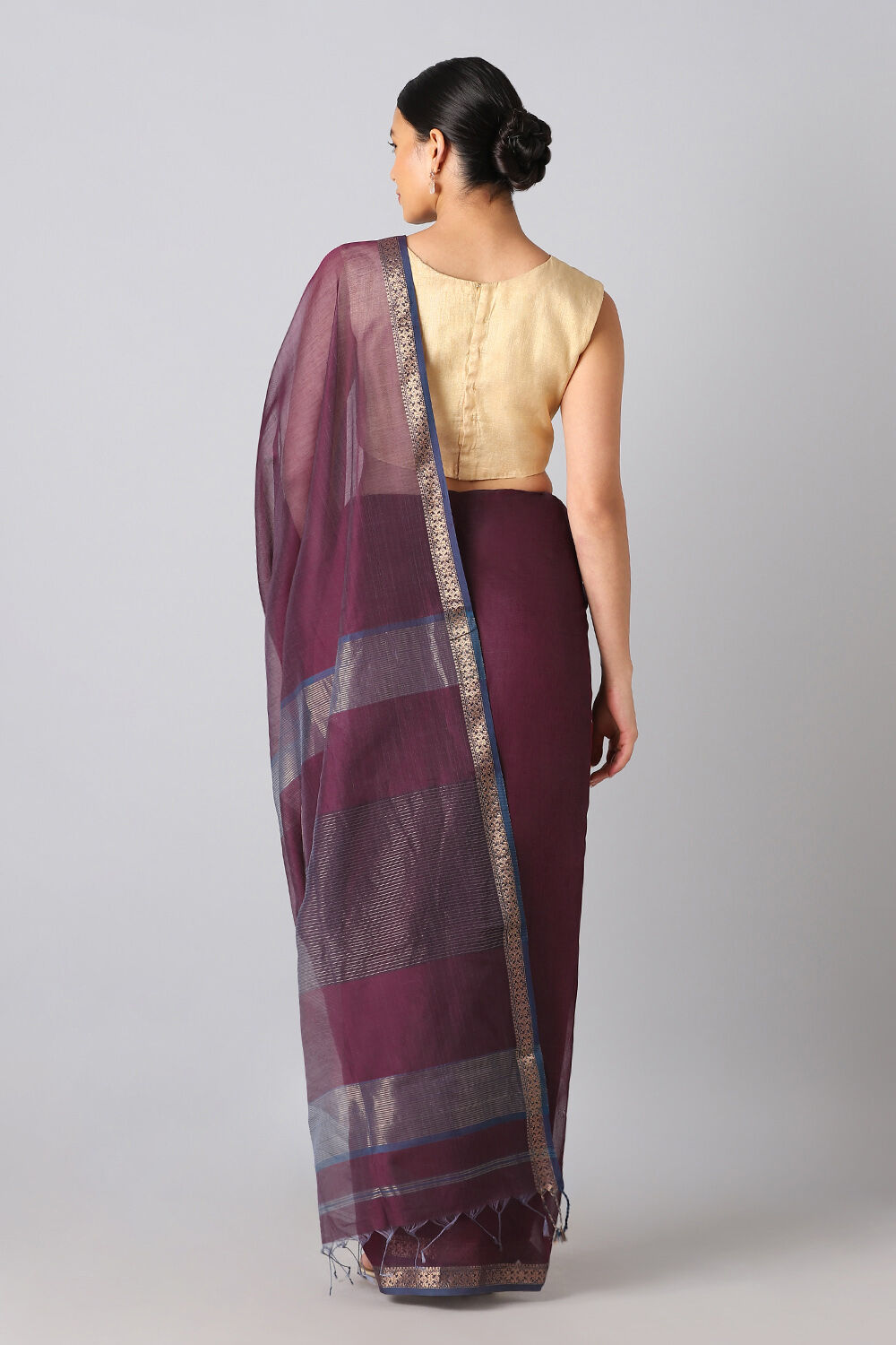 Dark Purple Pure Silk Cotton Maheswari Saree image number null
