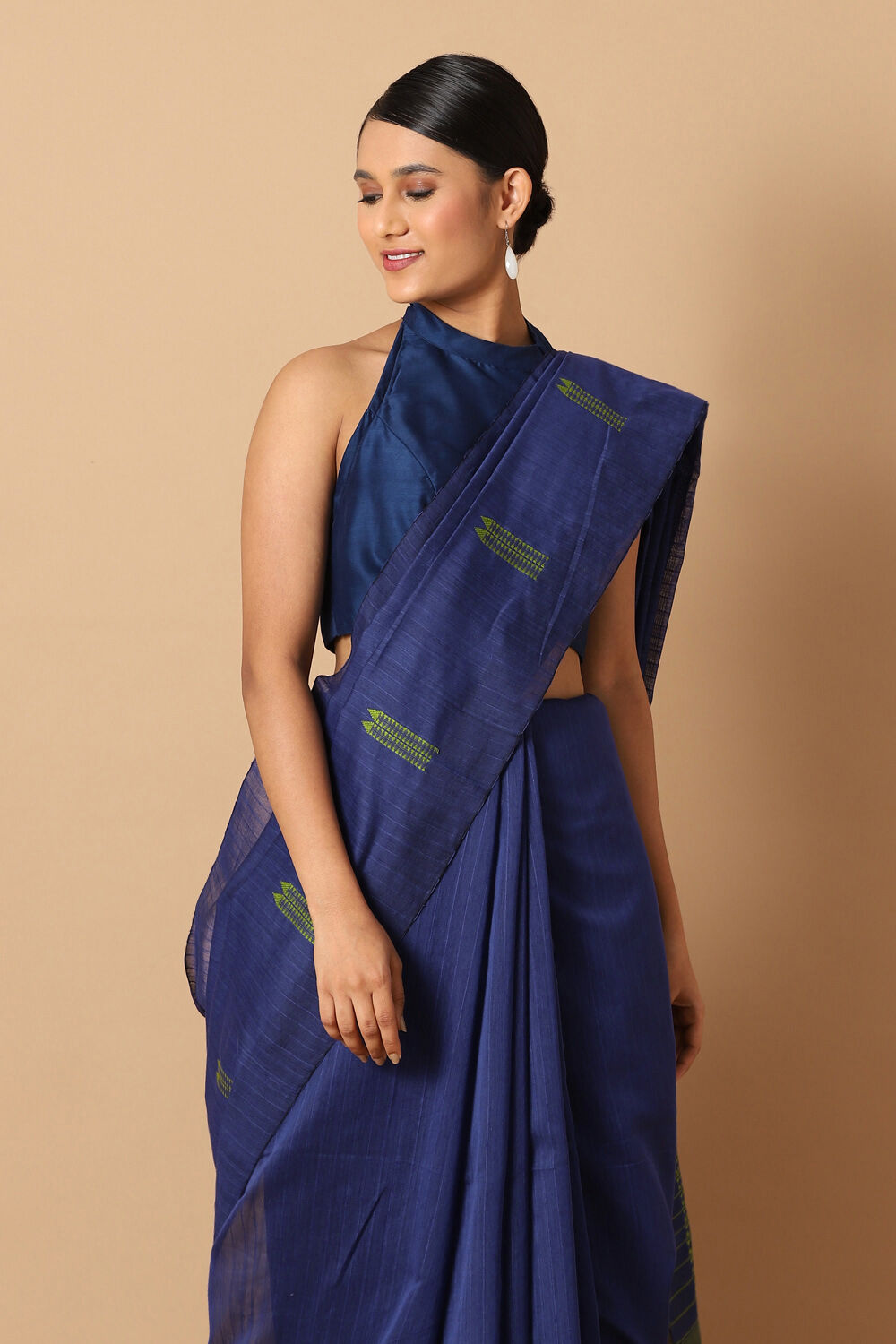 Dark Blue Pure Silk Cotton Bengal Saree image number null