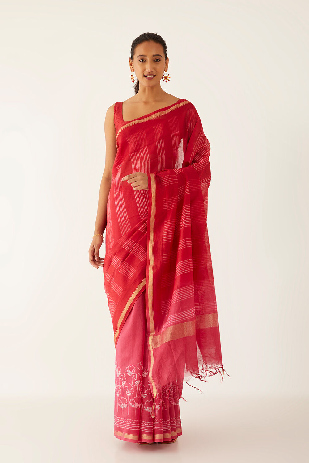 Pink Pure Silk Cotton Shibori Saree image number null