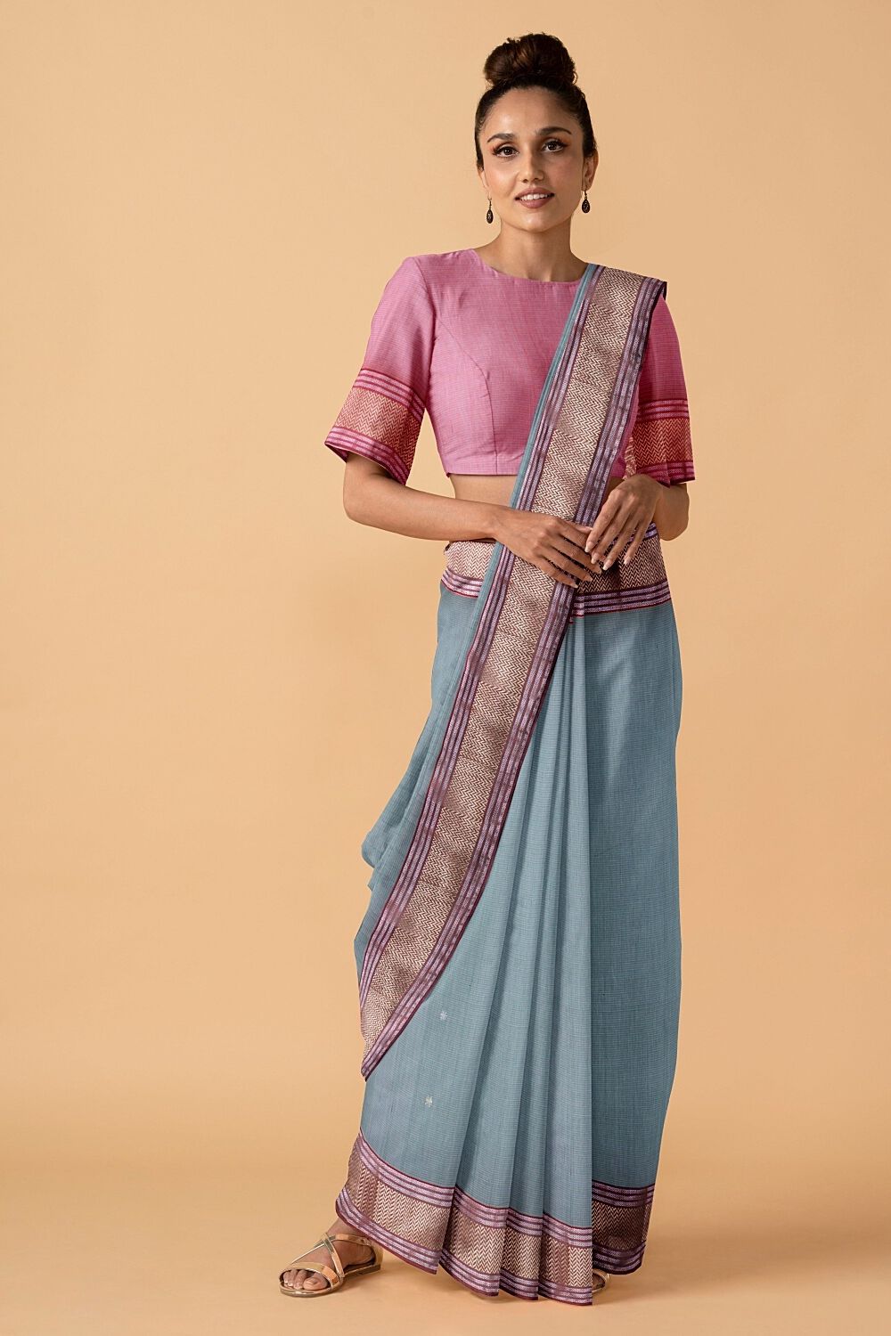 Green Pure Cotton Tissue Maheshwari Saree image number null