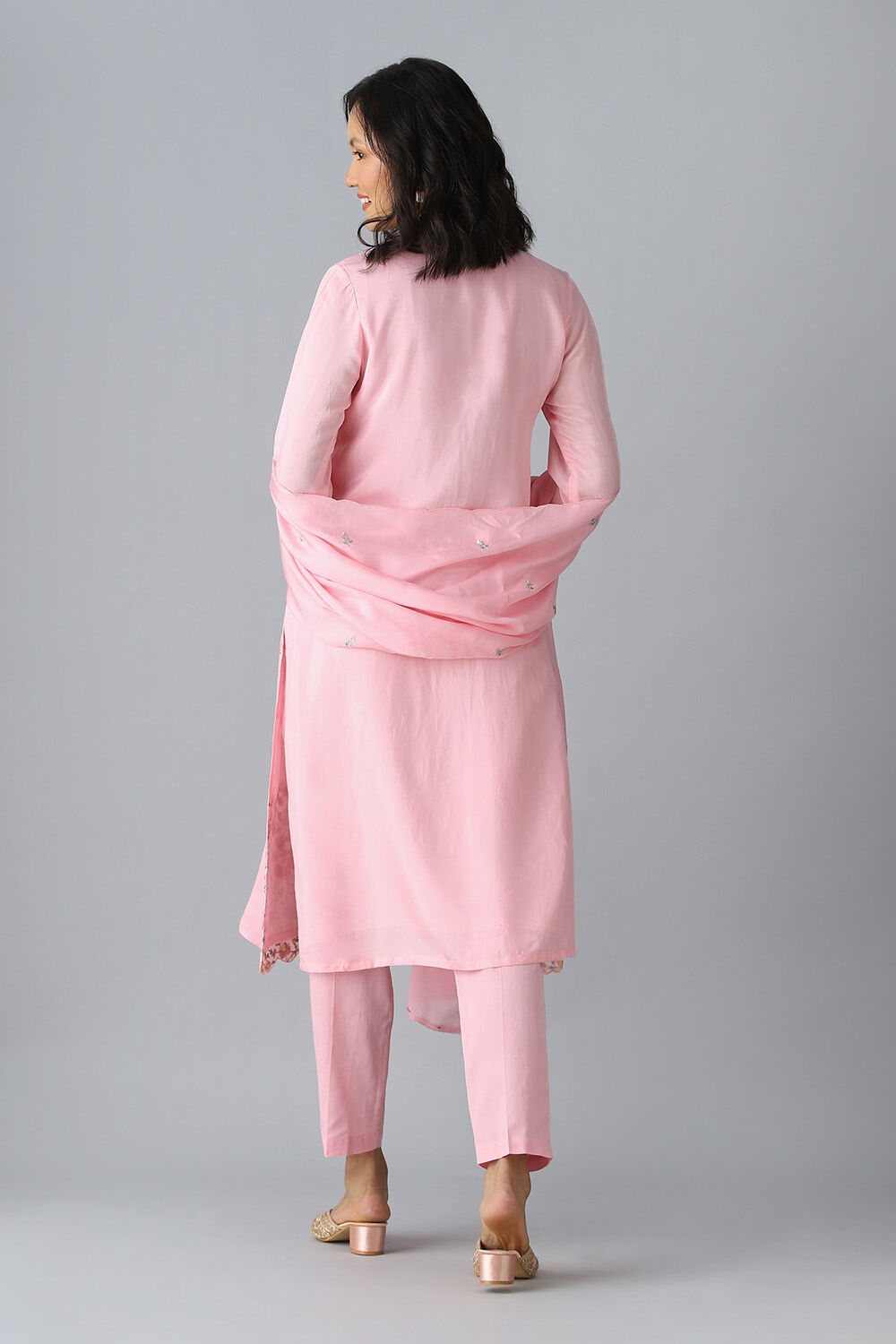 Light Pink Embroidered Viscose Kurta Set image number null
