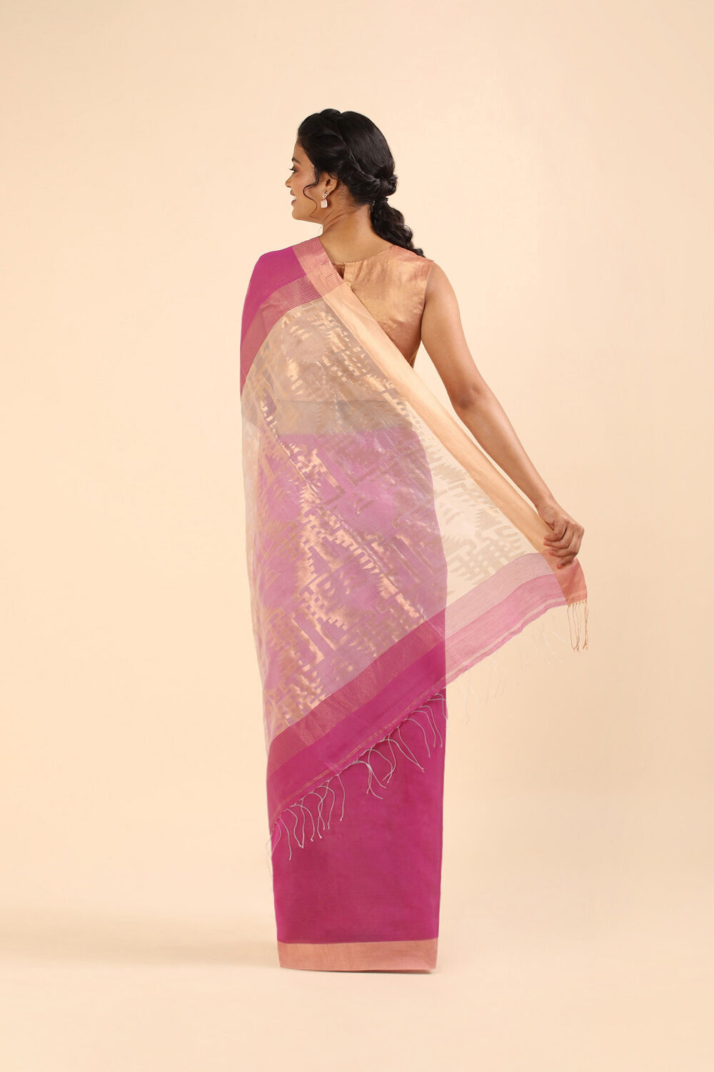 Purple Pure Silk Cotton Bengal Saree image number null