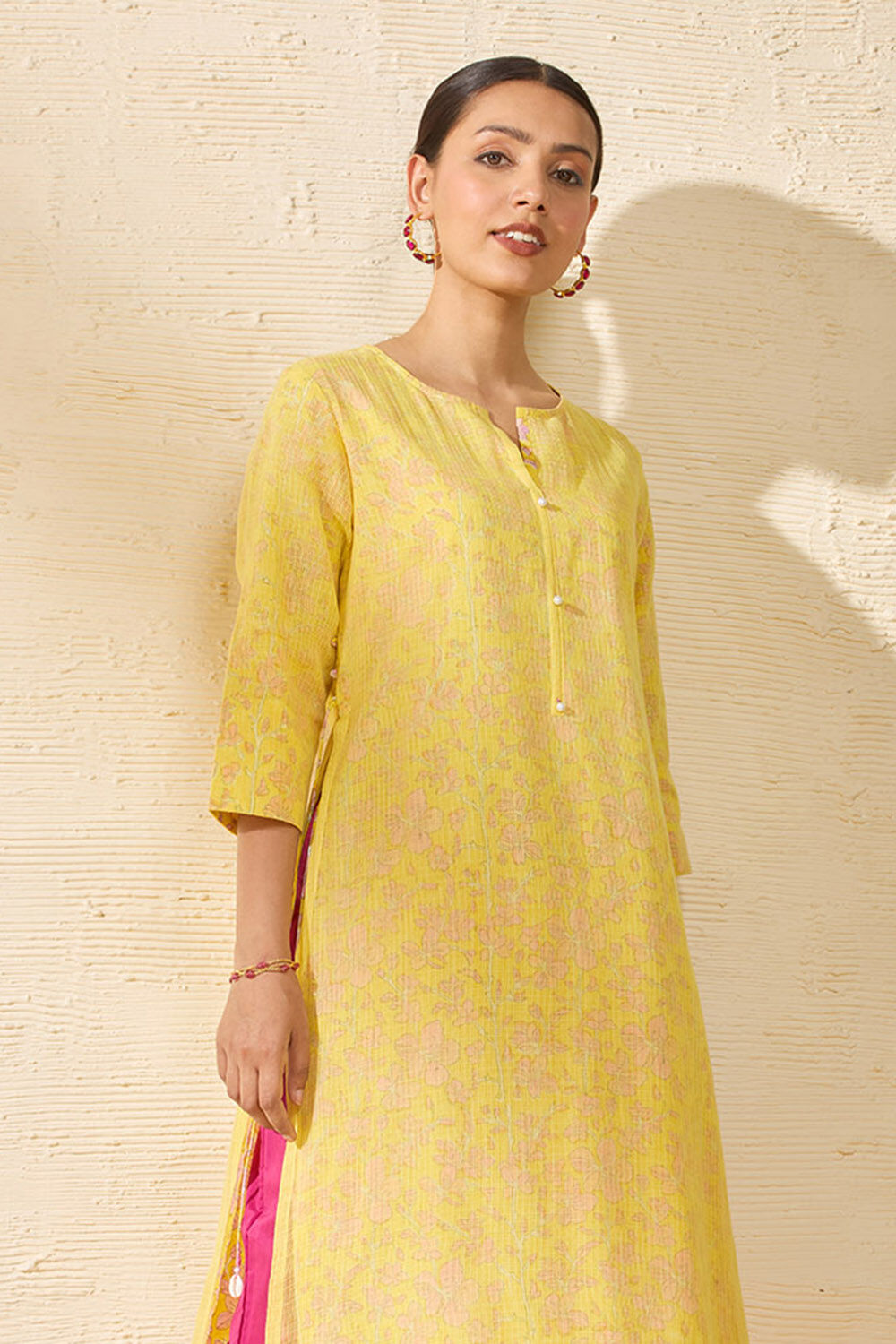Yellow Pure Kota Printed Sanganeri Kurta image number null