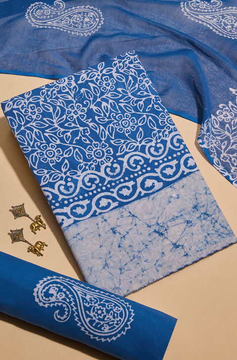 Blue Batik Pure Cotton Unstitched Suit Set