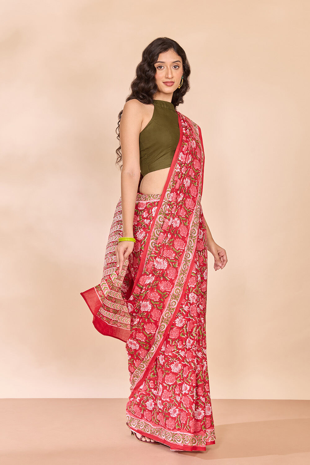 Red Rajasthan Pure Cotton Printed Sanganeri Saree image number null