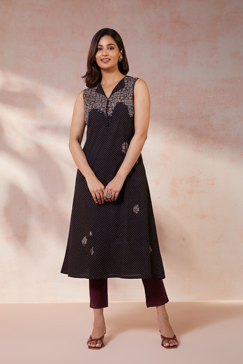 Black Pure Cotton Ajrakh Bandhani Kurta image number null