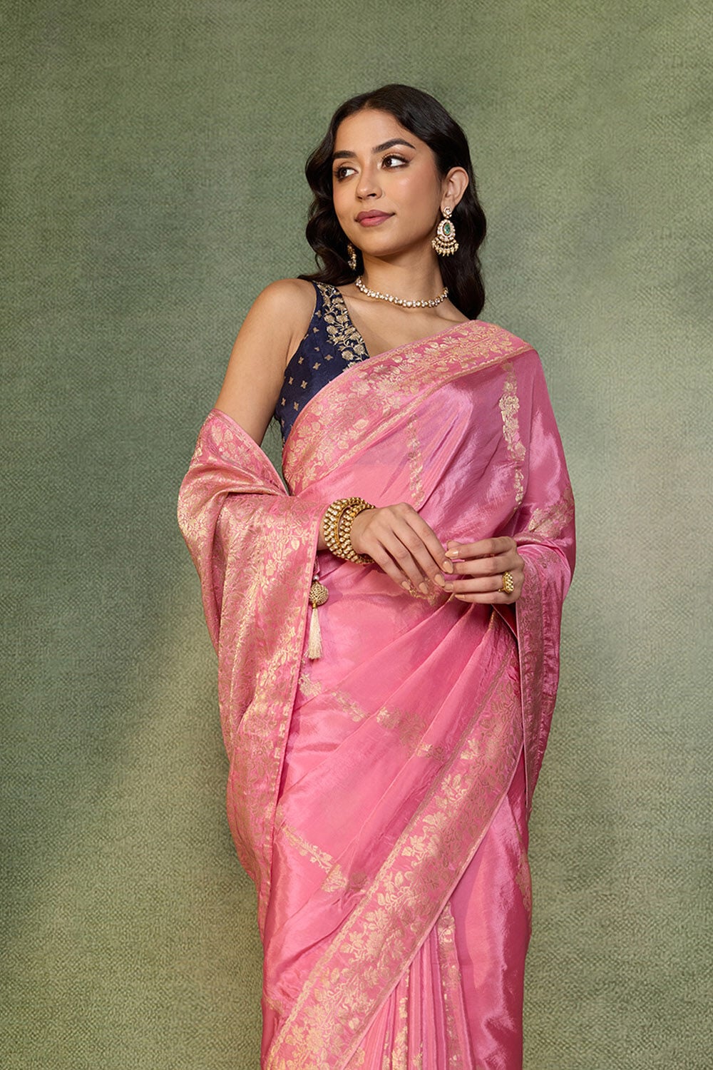 Pink Woven Pure Viscose Saree image number null