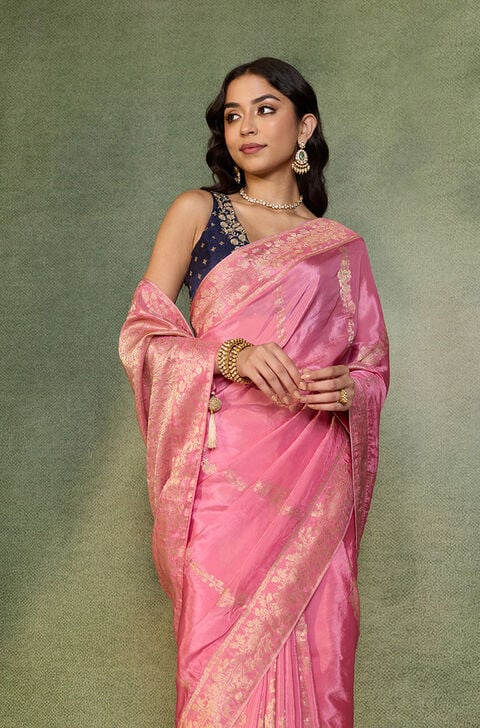 Pink Woven Pure Viscose Saree