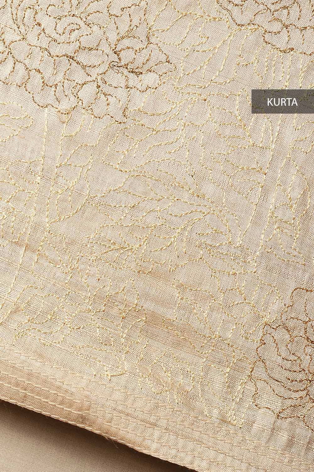 Beige Tussar Embroidered Unstitched Suit Set image number null