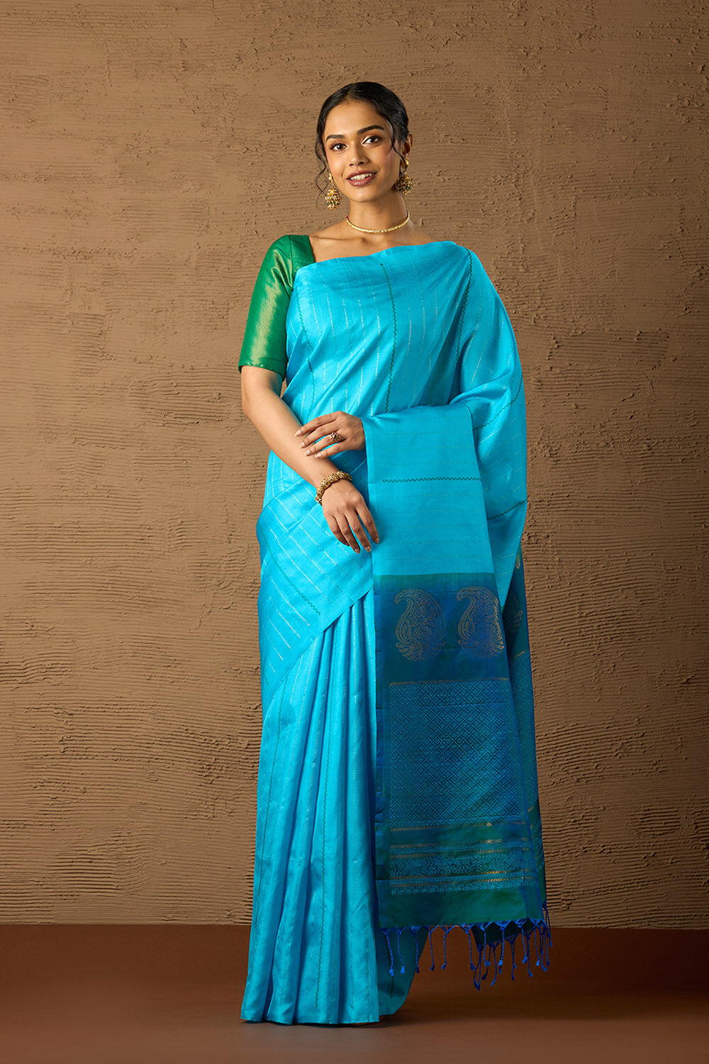Blue Woven Pure Soft Silk Saree image number null